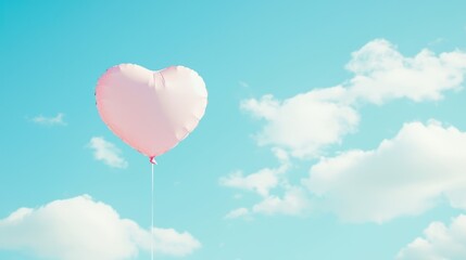 Fototapeta premium Heart-shaped balloon floating gently in the blue sky, creating a joyful atmosphere.