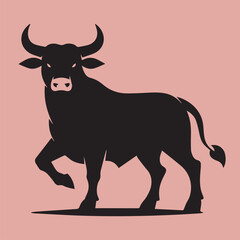 Bull Silhouette Vector Logo – Strong Animal Symbol on Pink Background