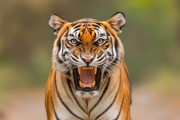 Fototapeta premium wild tiger portrait, fierce expression, showcasing beauty in nature