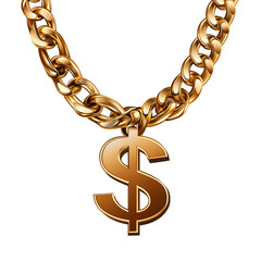 A chain necklace with a dollar sign pendant, Isolated on transparent or white background cut out, Street Culture and Urban Life clip art concept
