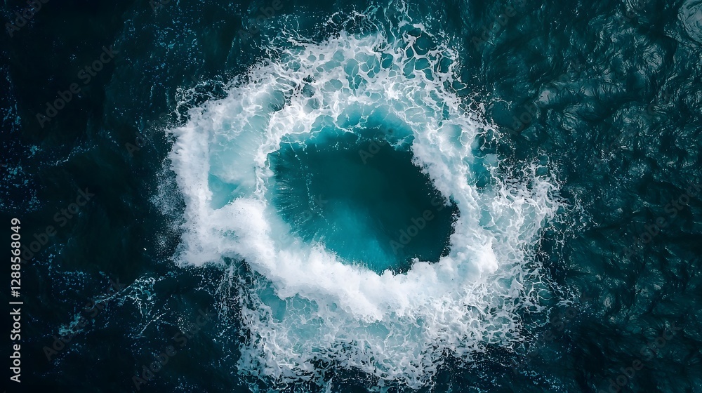 Poster dramatic and mesmerizing crashing ocean waves creating a symmetrical deep blue water reflection with