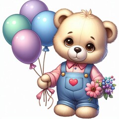 Naklejka premium cute bear holding balloons in hand