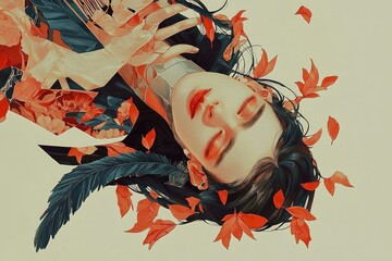 Serene Slumber A Dreamlike Portrait of a Woman Surrounded by Autumn Leaves