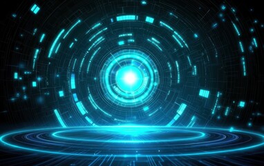 Obraz premium Futuristic cyber security shield guarding threats, glowing blue.