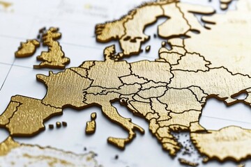 Fototapeta premium Gold map Europe highlighting countries and regions vividly.