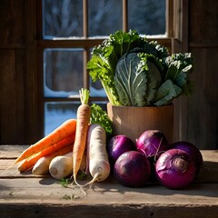 Winter&rsquo;s Bounty: A Rustic Still Life of Seasonal Vegetables