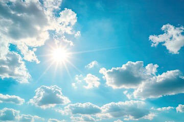 Sunny blue sky with fluffy white clouds