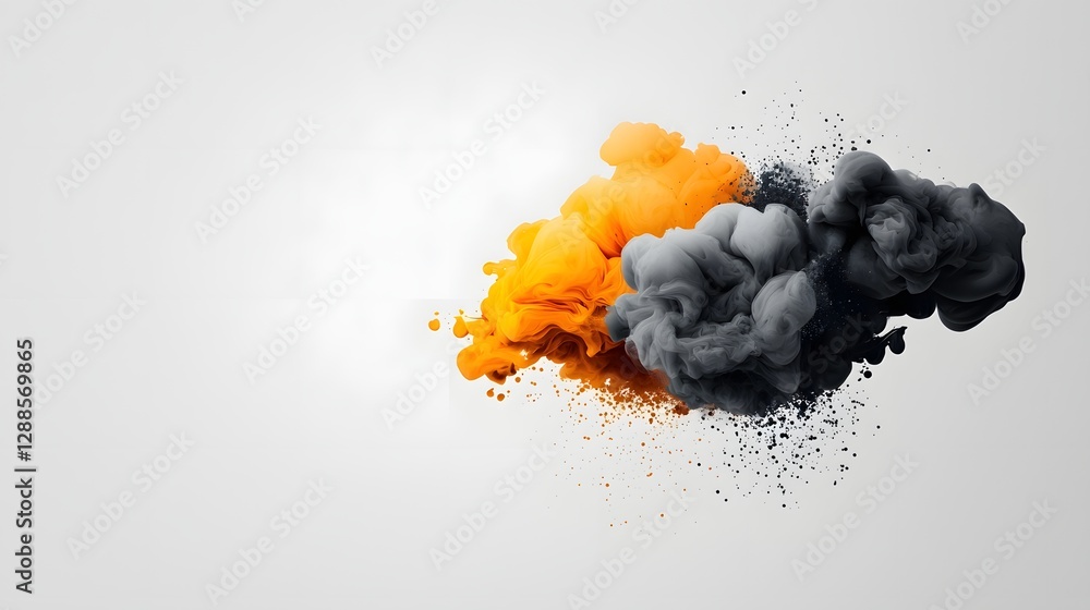 Poster dramatic gradient monochrome fade with abstract ink drops creating a visually striking and captivati