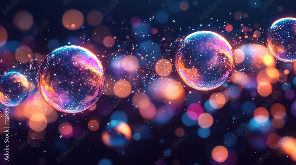 Poster vibrant bubbles dance in a dark space, creating a stunning visual experience filled with color and l