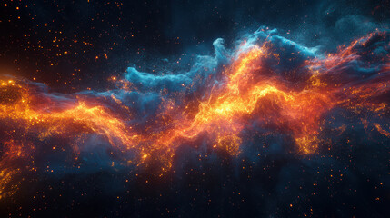 Fototapeta premium vibrant cosmic scene featuring swirling clouds of blue and orange gas, illuminated by countless stars, creating stunning visual of universe beauty and mystery
