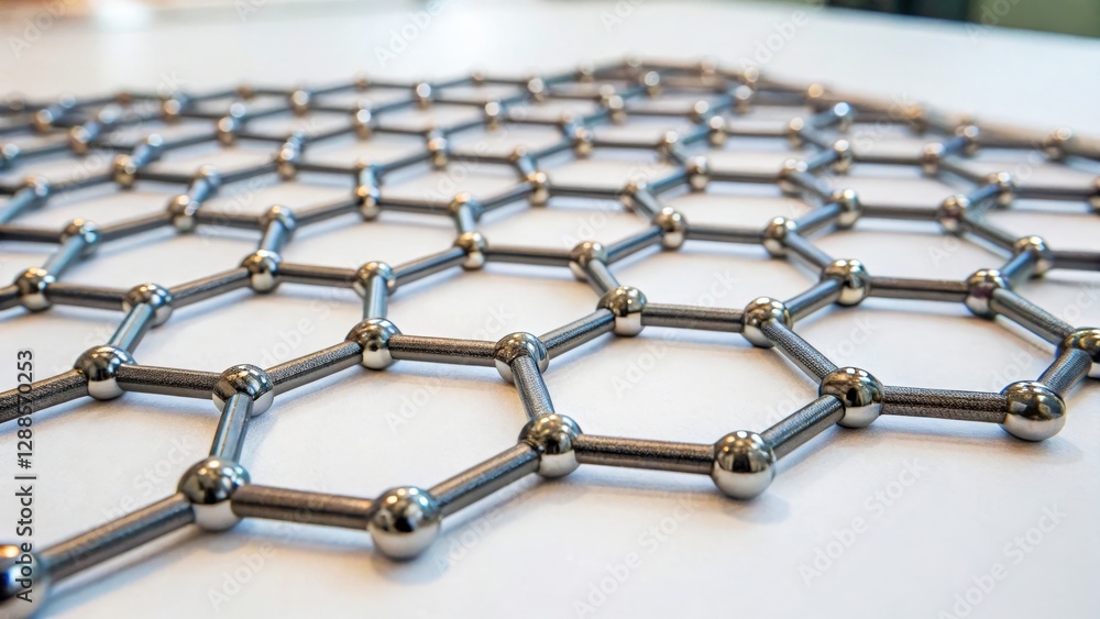 Poster material science and biomaterials, metallic hexagonal lattice structure with interconnected nodes an