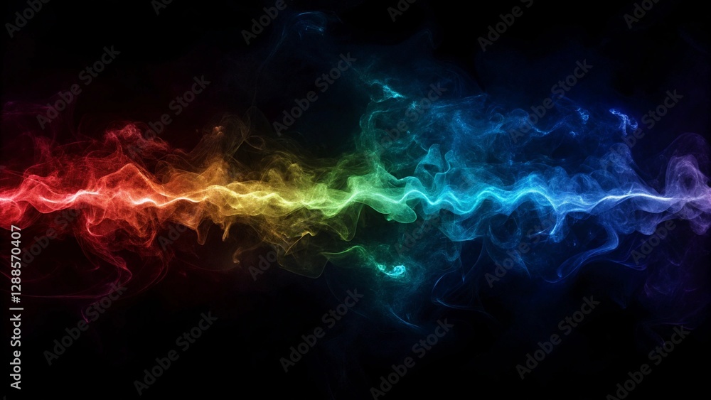 Poster game background visuals of glowing neon waves forming abstract shapes and patterns on black wallpape