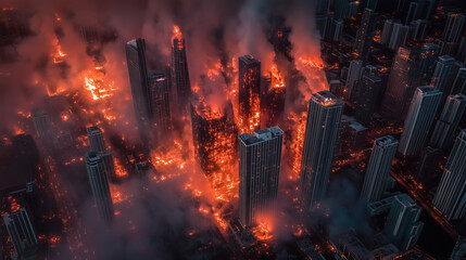Fototapeta premium an aerial view of the burning city, a fiery tornado