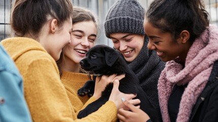 Gen Z friends at a pet adoption event. Featuring compassion and connection