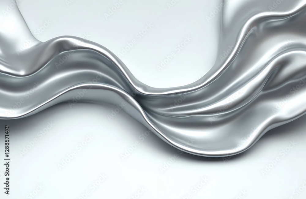 Fototapete abstract silver gradient curve with flow chrome liquid metal waves isolated on white background. mod