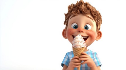 Little boy and girl enjoying ice cream with happy smiles