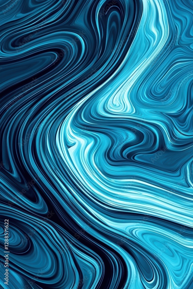 Poster abstract background in shades blue with fluid wave patterns, evoking tranquility and serenity.