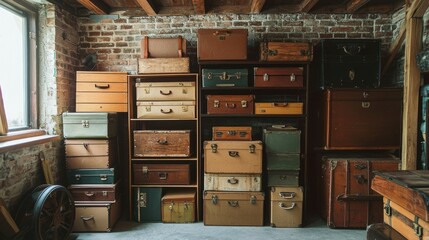 Vintage Storage Trunks and Drawers in Rustic Warehouse Setting