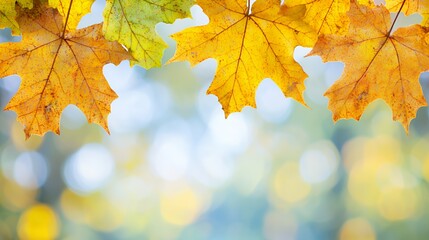 Fototapeta premium Golden and Yellow Maple Leaves Against a Soft Bokeh Background