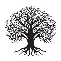 Symbolic Black Tree of Life with Sprawling Branches Isolated
