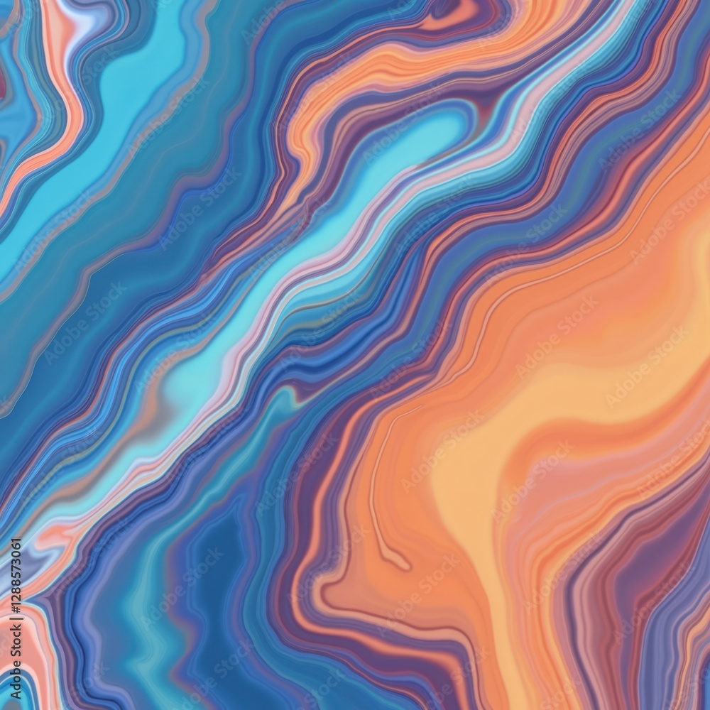 Aufkleber seamless pattern with blue, orange iridescent wavy texture. abstract colorful liquid marble backgrou
