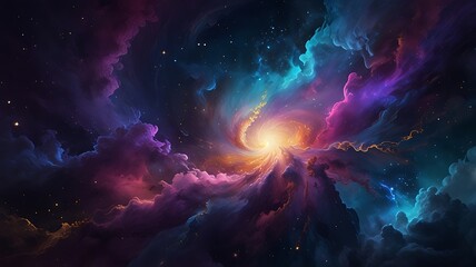Fototapeta premium Cosmic Nebula Swirling Vibrant Colors in Space