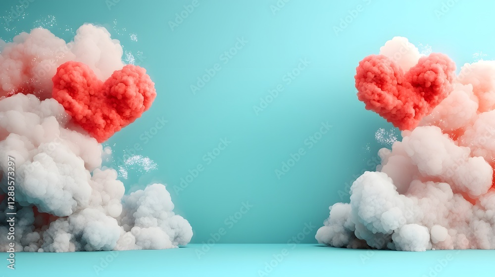Poster dreamy heart shaped clouds floating effortlessly in a soft pastel sky creating a serene and romantic