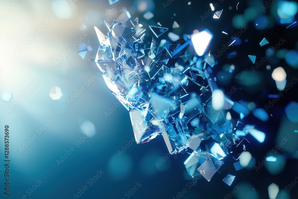 Poster a dazzling explosion of light and shattered crystal fragments, creating a mesmerizing visual effect 
