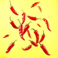 Red chili pepper floating composition energetic themed design