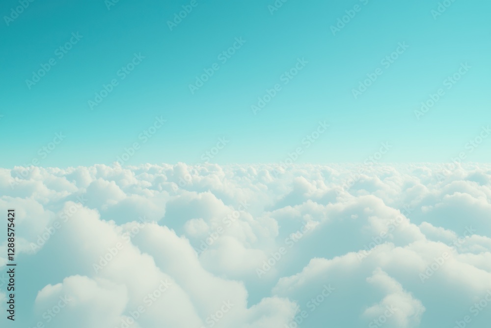 Poster bright blue clouds float in a clear sky, creating a serene atmosphere.