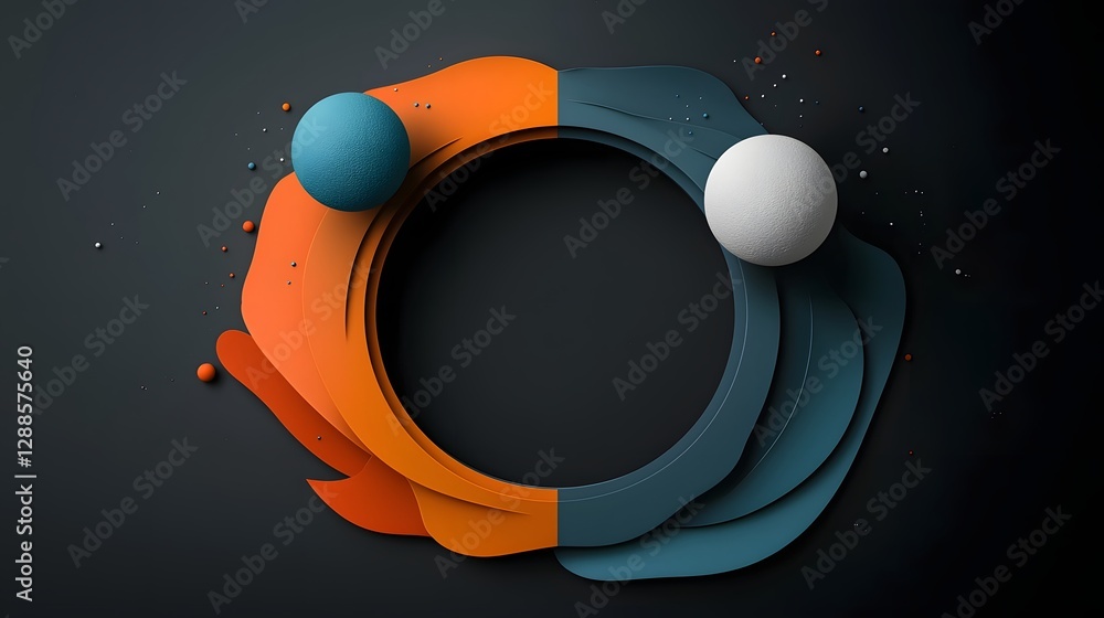 Poster dual planets orbiting on each side with a deep space void in the middle this abstract and minimalist