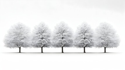 Naklejka premium A tranquil winter scene featuring four majestic trees standing proudly in fresh snow
