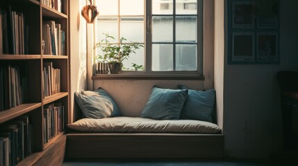Cozy Reading Nook with Soft Cushions and Natural Light