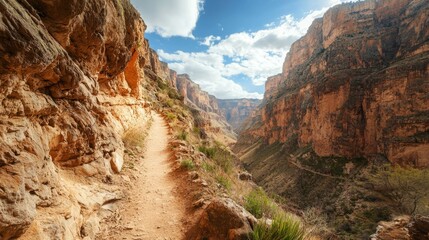 Scenic Hiking Trail Through Majestic Grand Canyon Landscape