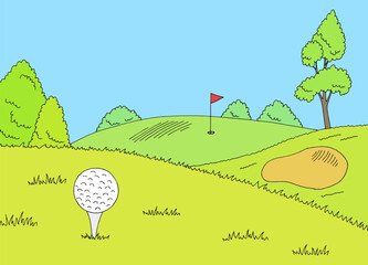 Fototapeta premium Golf course graphic color landscape sketch illustration vector 