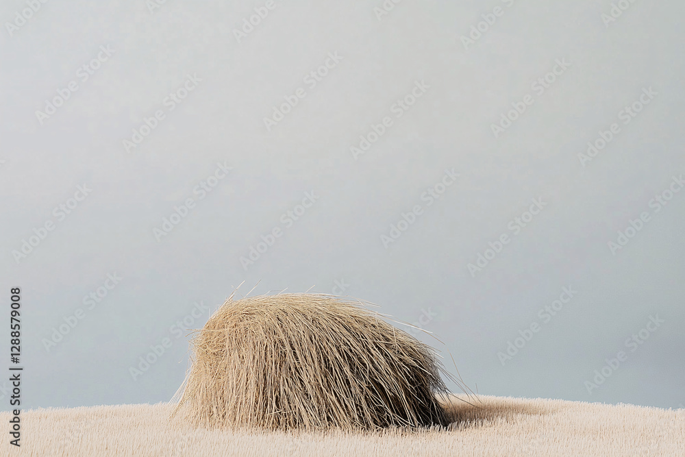 Poster serene abstract composition: a minimalist photograph featuring a unique textural object in a soft, n