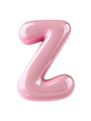 pink inflatable 3d &ldquo;Z&rdquo; letter made of glossy latex on transparent background, png
