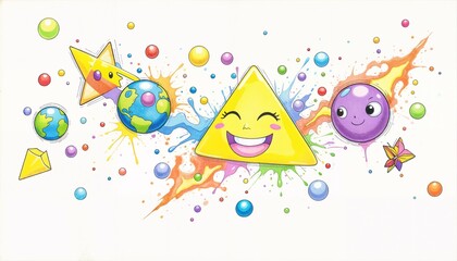 Colorful Cartoon Illustration of Earth Day Celebration with Smiling Sun and Planets