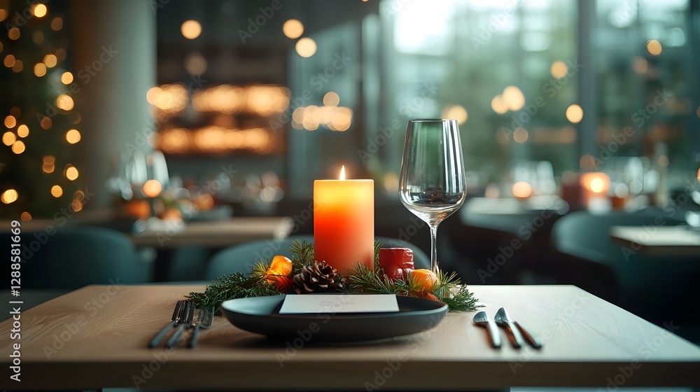 Aufkleber elegant candlelit dinner table setup with warm cozy ambiance and flickering lights on the edges of t