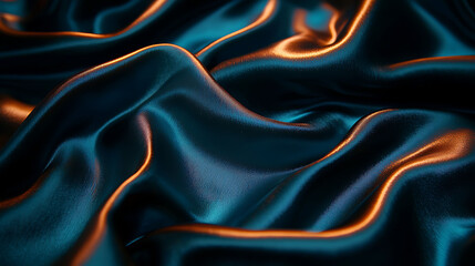 Obraz premium Luxurious teal silk fabric dramatically draped, illuminated by warm light. Elegant texture and rich color create a sophisticated, sensual mood.