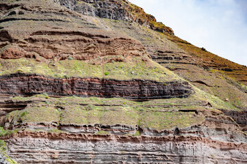 Tourism and travel destination, Greece. Geology sandstone. Volcanic rock nature. Rock formation with erosion. Landscape with rock formation. Nature formation. Geological rock formation
