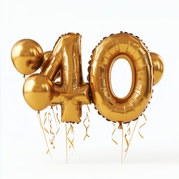 Palloncini dorati per festa di compleanno. 40 anni.