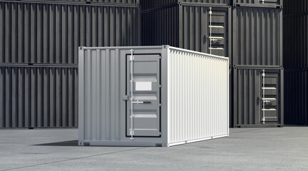 White steel cargo container standing in port mockup