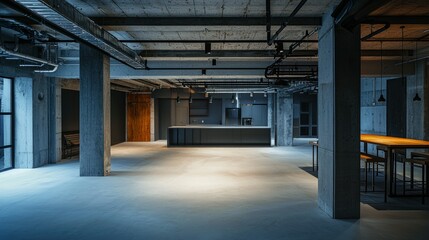 Modern Industrial Space with Concrete Walls and Open Layout Design