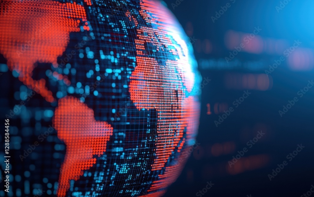 Aufkleber blue globe with digital icons and a striking backdrop showing data.