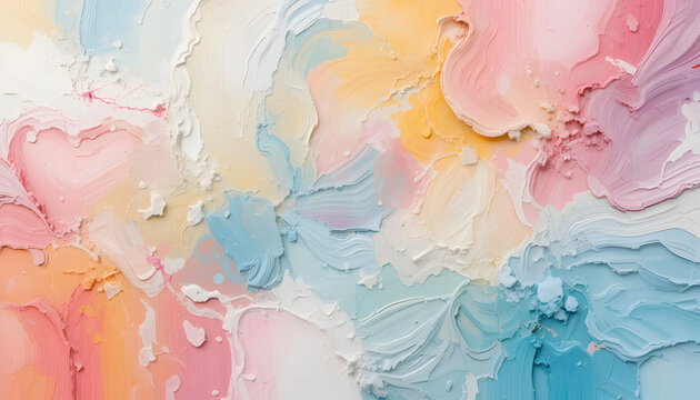 Abstract painting background with pastel positive colors and natural oil paint texture for wallpaper, pattern, art print, and other design elements
