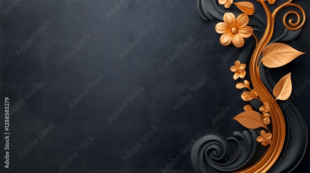 Poster elegant ornamental baroque style gold frame details embellished with floral and swirling patterns on
