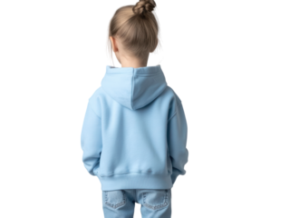 Adorable Little Girl in a Light Blue Hoodie Back View Fashion Photography for Kids