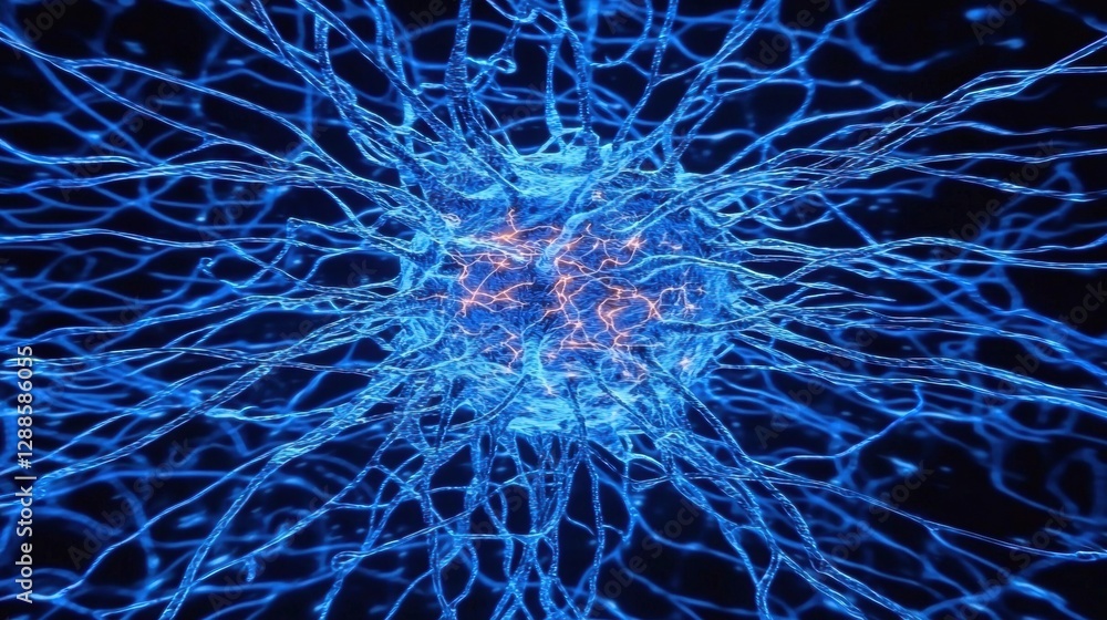 Poster neural network, technology, abstract, connections, blue; a dynamic representing the complexity neura