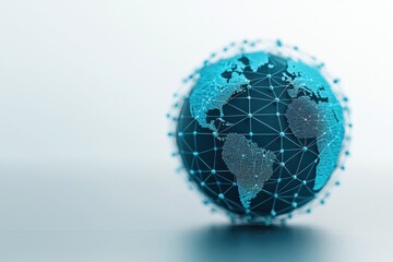 Global communication networking, digital globe with nodes and connections.
